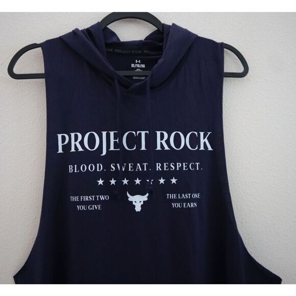 Under Armour 1382279-410 Men's Sz XL Navy Blue Project Rock Sleeveless Hoodie - Picture 3 of 8